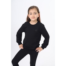 Toontoy Kız Çocuk Relax Fit Bisiklet Yaka Nakış Baskılı Sweatshirt - 2 İplik Siyah