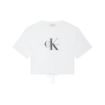 Calvin Klein Ss Monologo Cropped, Yaf Beyaz Kadın T-shirt