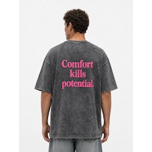 Respire Erkek Puf Baskılı Yıkamalı Oversize T-shirt Siyah