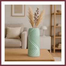 Storeşahin 3d Baskı Vector Vazo - Geometrik Çizgili Dekoratif Vazo-mint Shn0720