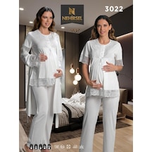 Nehirsel 3022 Ecru Hamile Lohusa 3 Lü Pijama Sabahlık Tk 001