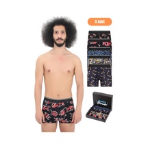 Andredimoda Erkek Pamuklu Likralı Boxer 5'li Premium Paket Çeyizlik Özel Dizayn Desenli Desenli