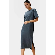 Ersefa Pamuklu Örme Midi T Shirt Elbise Rahat Şık Ve Günlük Özel Tasarım Antrasit