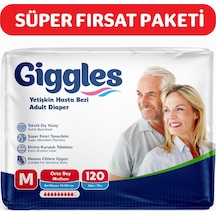 Giggles Yetişkin Hasta Bezi Orta Boy Medium 4 Paket 120 Adet Bel Boy: 70 - 120 Cm M