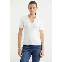 Polo Yaka Basic Triko Tişört - Beyaz