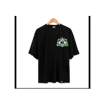Tarzsokak Erkek Siyah Brasıl Oversze Bisiklet Yaka Tshirt Siyah