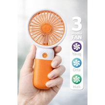 Standlı 3 Mod Şarjlı El Fanı 5 Kademe Seyahat Masaüstü Vantilatör Taşınabilir Mini Fan Turuncu F139