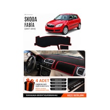 Skoda Fabia 2007-2014 Uyumlu Torpido Örtüsü, Torpido Kılıfı - Siyah-kırmızı - Sk002