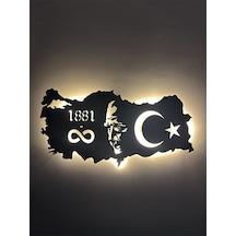 Özel Atatürk Ve Türkiye Haritası Led Işıklı Tasarım Tablo Ahşap D