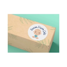 Erkek Bebek Mavi Renk Benim Dişim Çıktı Etiketi Yuvarlak Mat Sticker 4 Cm 40 Adet Çok Renkli