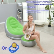 Ikkb Şişme Tembel Koltuk Pedal İle İki Parçalı Taşınabilir Dış Mekan Mobilya Ayak Pompalı Yeşil Yeşil