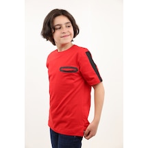 Toontoy Kids Toontoy Erkek Çocuk Garnili Bisiklet Yaka Kısa Kollu Tişört Kırmızı