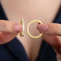 925 Ayar Gümüş Baget Taşlı Halka Küpe Gold