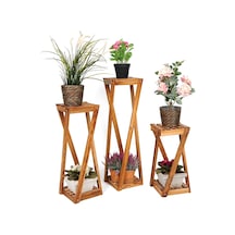 Woodencity Ahşap Çiçeklik Ahşap Üçlü Saksılık Dekoratif Çiçek Stand Üçlü Set Diğer