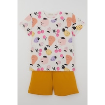 Breeze Kız Çocuk Şortlu Pijama Takımı Neşeli Meyveler 4-8 Yaş, Ekru