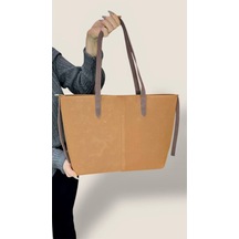Lovelystore Kadın Süet Geniş Hacimli Fermuarlı Günlük Tote Model Büyük Boy 40x28 Taba