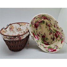 Kumaşlı Hasır Ekmek Sepeti Saplı Oval Mtr-2003-51 Antrasit - Meşe