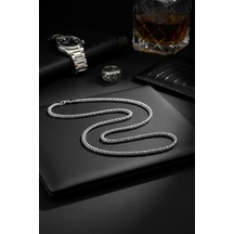 Premium Spiga Örgü Zincir Erkek Kolye - Gümüş Renk, Klasik Tasarım 60 Cm