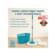 Fix Mop Set Pratik Temizlik Seti Sıkma Sistemli Döner Başlıklı 3 Adet Başlık