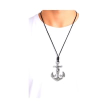 Kore İp Askılı Ve Krom Çelik Kaplamalı Unisex Tribal Kolye Kkrm-04 Gümüş2