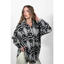 Krep Kontrast Gömlek Siyah