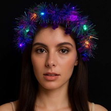 - 92 - Püsküllü Gece Parıltısı 3 Modlu Led&amp 39 Li Işıklı Taç - Spt-gld - Mor Renk