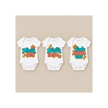 Babylimon Evimizin Sesi Üçlü Beyaz Kısa Kollu Bebek Zıbın Seti Beyaz - 930083735 Beyaz