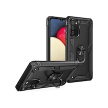 Samsung Galaxy Uyumlu   A03s Kılıf Sofya Yüzüklü Silikon Kapak - Siyah