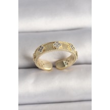 Pirinç Gold Renk Zirkon Taşlı Yonca İşlemeli Ayarlanabilir Y Tdrtr