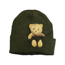 Emybox Peluş Ayıcıklı Penye Renkli Unisex Bere Haki
