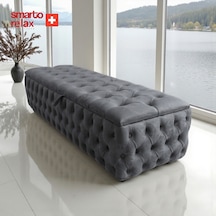 Smarto Relax Swiss Style Saas-fee Sandıklı Baby Face Puf, Kapitoneli Sandıklı, 100x45x45 Cm, Babyface Kaplama Dekoratif Puf Gri