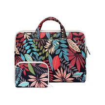 Lisen Ls-116 Basit Laptop Çantası İş Laptop Astar Çantası, Boyut: 13.3 İnç Tuval Renkli Yapraklar Siyah Siya