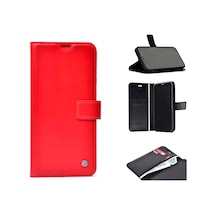Noktaks - General Mobile Uyumlu General Mobile Gm 20 Pro - 360 Full Koruma Kapakli Kartlikli Kart Bölmeli Cüzdan Kilif - Kırmızı