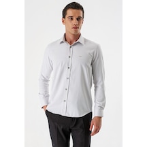 İmza Açık Bej Uzun Kollu Desenli Armürlü Sert Yaka Cepsiz Pamuklu Slim Fit Dar Kesim Gömlek 1004235171-açık Bej Açık Bej