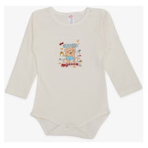Breeze Erkek Bebek Çıtçıtlı Body Avcı Kedicik Baskılı 9 Ay-3 Yaş, Ekru Ekru