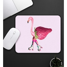 Pembe Çilekli Flamingo Motifli Mouse Pad 23x19cm Fare Altlığı Kaydırmaz Taban De586