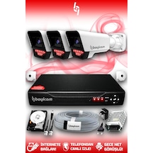 Bayicam 3 Kameralı Süper 3 Dış Kamera Set 250 GB 5 MP 2K Net Gece Görüşlü Güvenlik Kamerası Sistemi