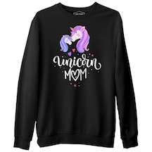 Unicorn Mom Anneler Günü Siyah Unisex Kalın Sweatshirt