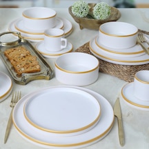 Keramika Mat Beyaz Gold Fileli Stackable Yemek / Kahvaltı Takımı 20 Parça 4 Kişilik