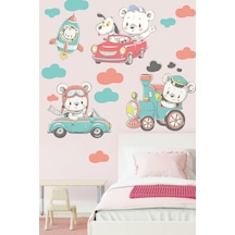 Sevimli Ayıcıklar Ve Araçlar Çocuk Odası Duvar Sticker Seti