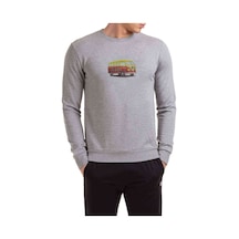 Sarı Ve Pembe V Samba Illüstrasyon Baskılı Gri Erkek Örme Sweat