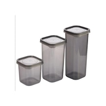 3 Adet 3 Boy Siyah Saydam Plastik Kavanoz Saklama Kabı Kapaklı Kare Model Şeffaf
