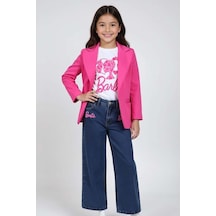Riccotarz Kız Çocuk Bebek Ve Yazı Detaylı T-shirt Kurdela Düğme Detaylı Blazer Ceket Alt Üst Takım Pembe