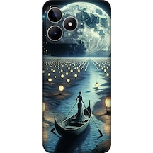 Realme C53 Uyumlu Ay Işığında Sandal Yolculuk Desenli Silikon Kılıf Çok Renkli
