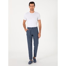 Cacharel İndigo Carrot Fit Beli Lastikli %100 Keten Spor Pantolon Mavi