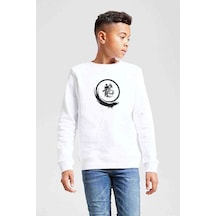 Tshirthane Silhouette Dragon Logo Baskılı Unisex Çocuk Beyaz Sweatshirt Beyaz