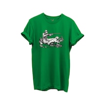 Outdoor Avcılık Avcı Ve Köpek Desenli %100 Pamuk Regular Fit Bisiklet Yaka Unisex T-shirt Yeşil