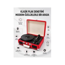 Erstaşınabilir Bavul Tipi Pikap Bluetooth Özellikli Dahili Hoparlörlü Usb Ve Sd Kart Destekli Kırmızı
