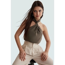 Ersefa Boyundan Düğümlü Bluz Şık Ve Rahat Yazlık Moda Trend Tasarım Özen haki