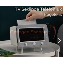Tv Şeklinde Retro Telefonluk Peçetelik Hediyelik Telefon Aksesuarları Gri